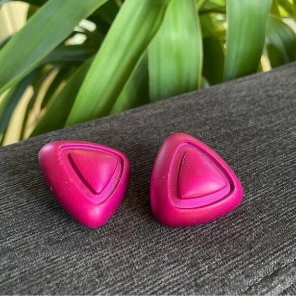 80s Hot Pink Disco Stud Earrings - Picture 4 of 10